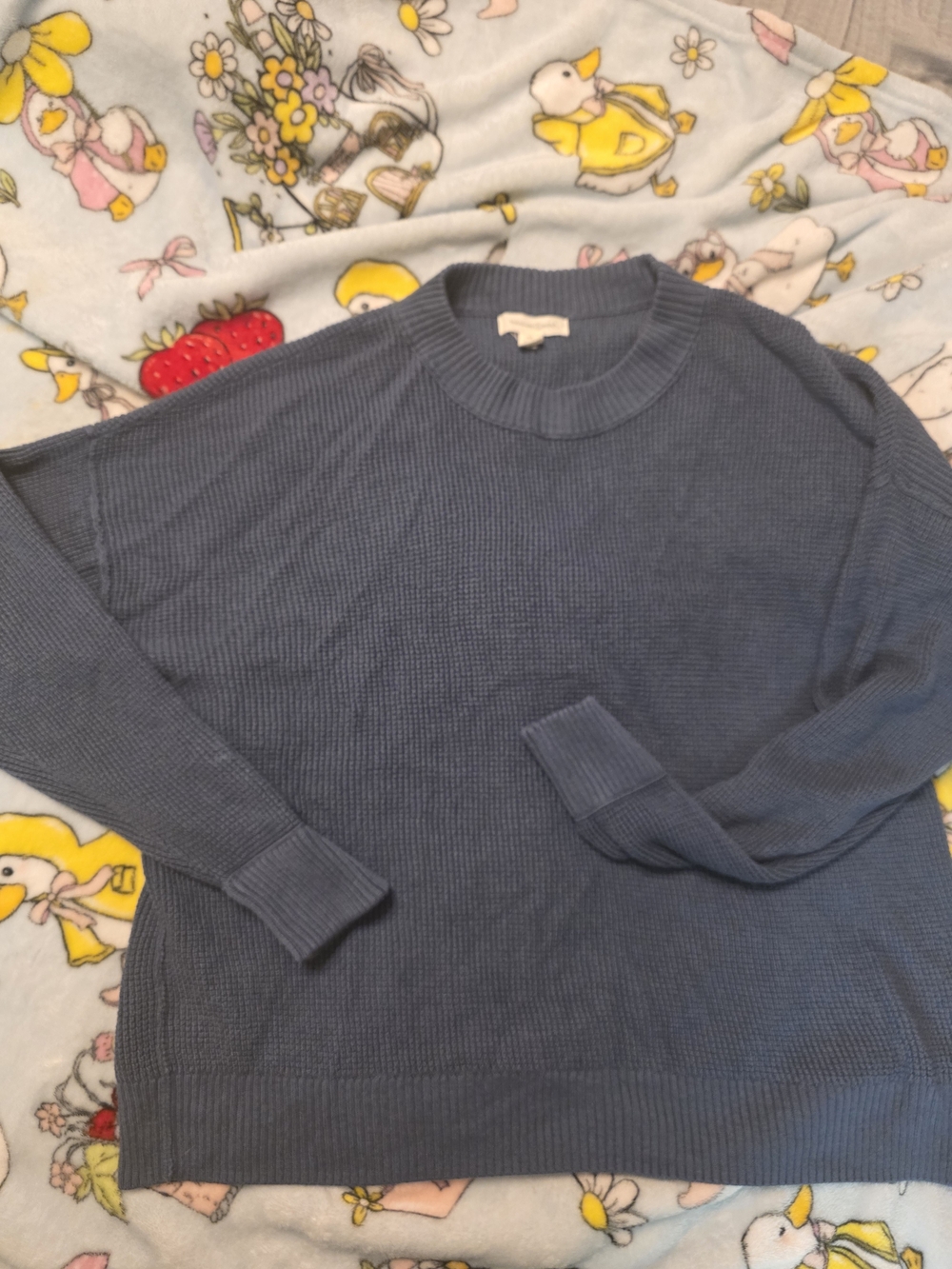 Woman Treasure And Bond Blue Waffle-Knit Crewneck Sweater